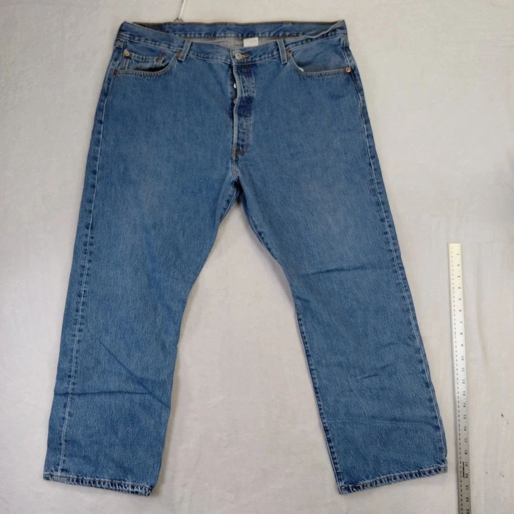 Levis 501 Original Fit Jeans Mens 42x30 Blue Button Fly Vintage Denim Pants